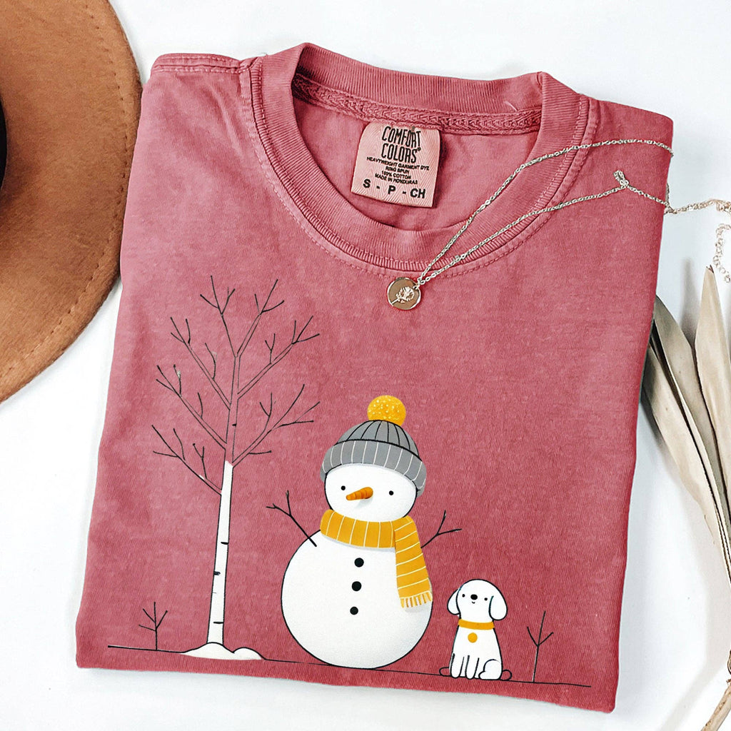 Snowman and Dog, Cute, Winter, Tree, Christmas, Snow Tshirt