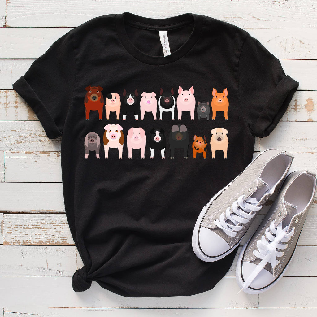 Pig Breeds T-Shirt - Animal Lovers Tees- Farm Animals Tees