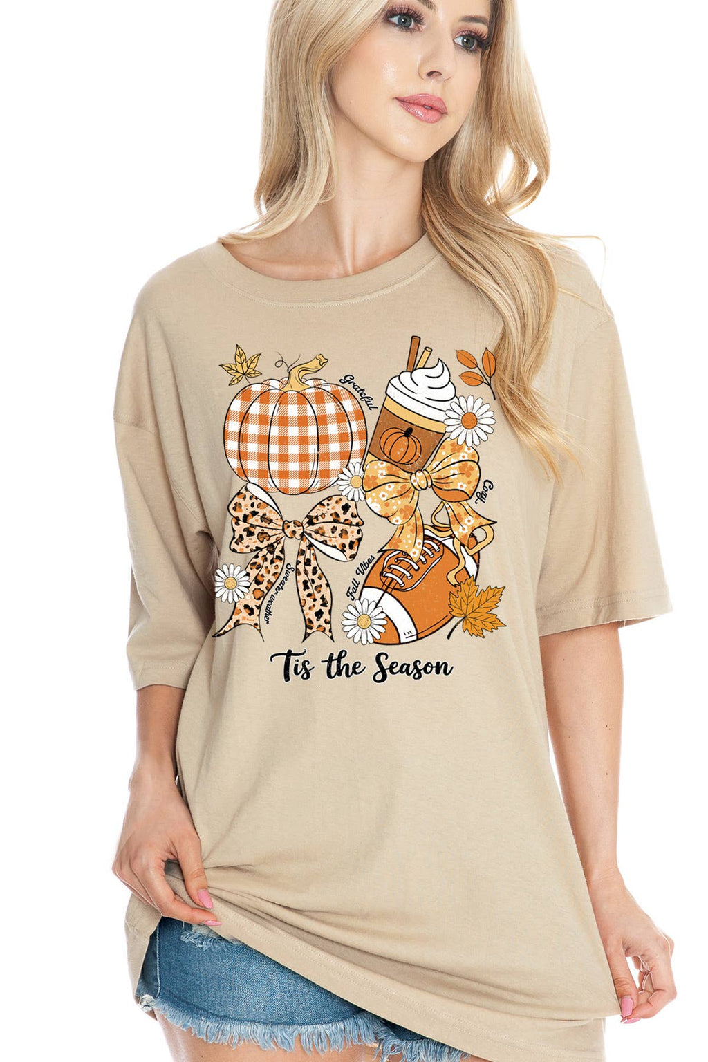 Women Fall Theme Graphic Print Oversize Top