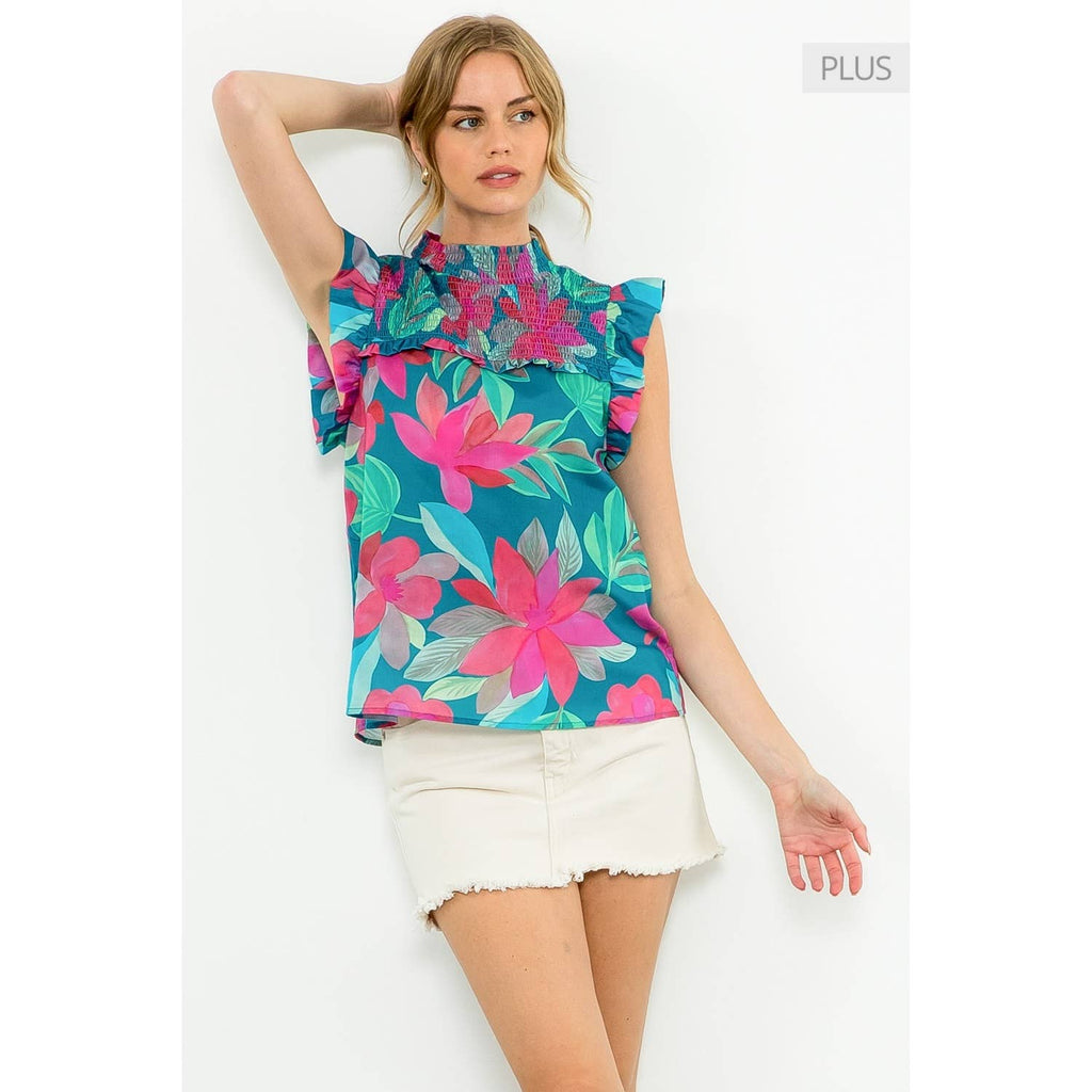 /Size Xl/ Smocked Flower Print Top