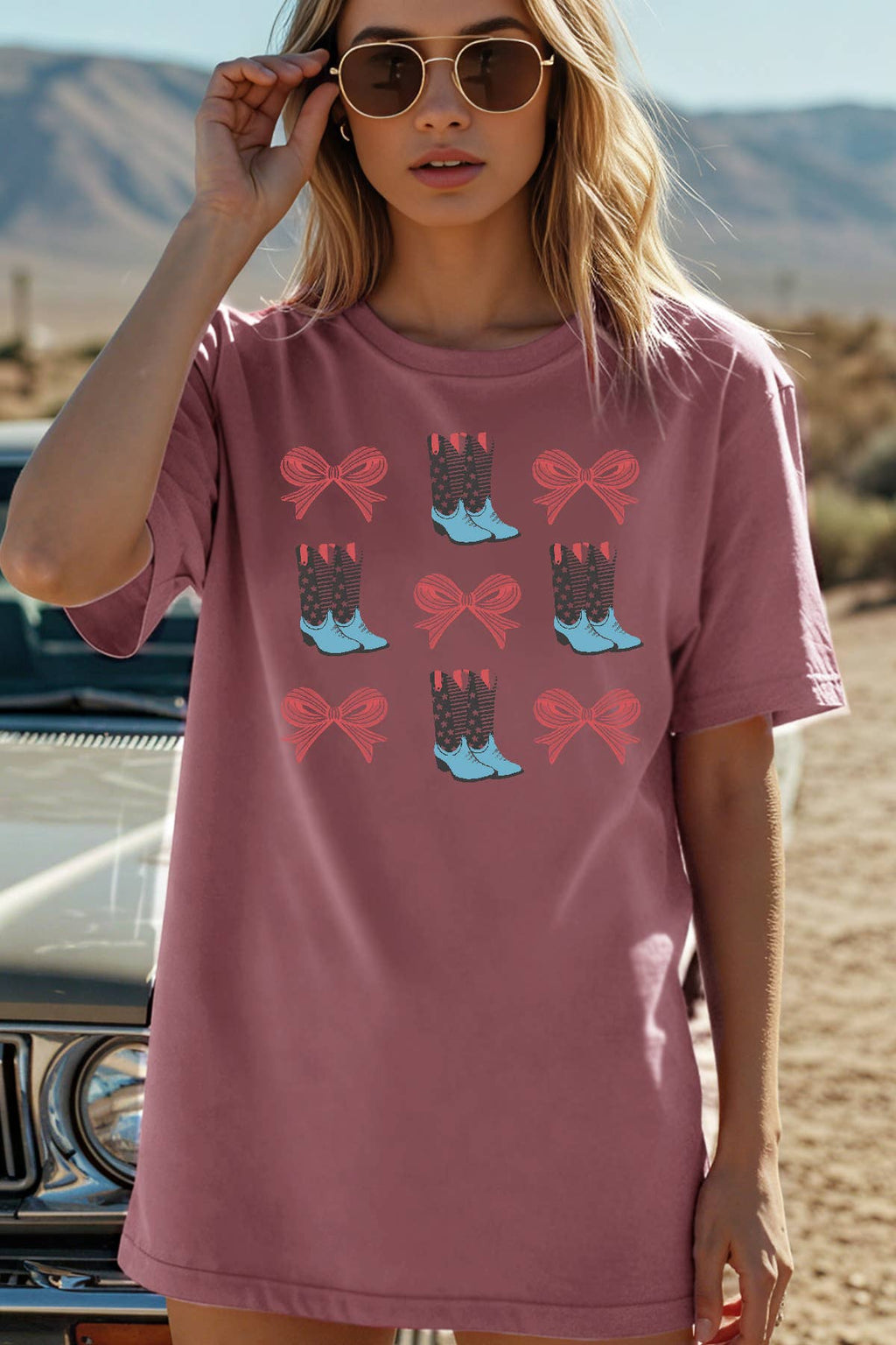 Women Ribbon Graphic Print Short Sleeve Top