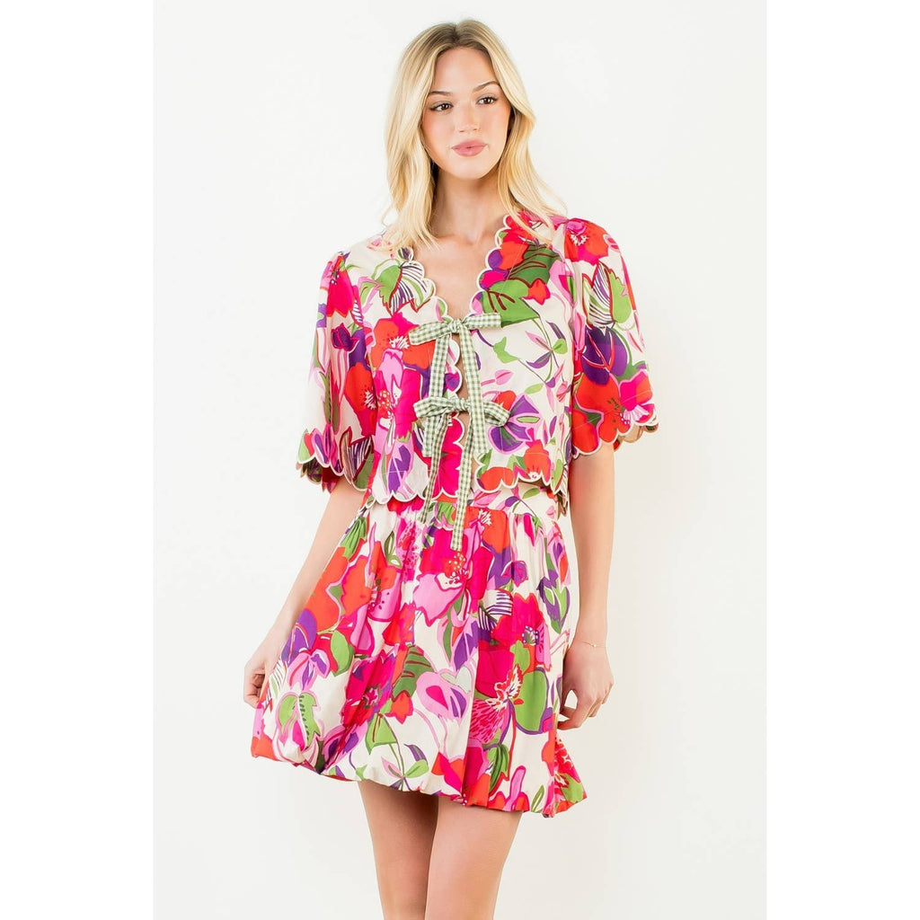 Short Sleeve Floral Pattern Top