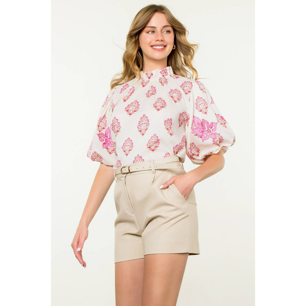 Puff Sleeve Floral Print Top