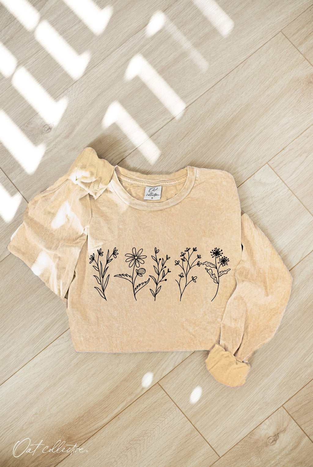 Flower Row Mineral Washed Long Sleeve Graphic