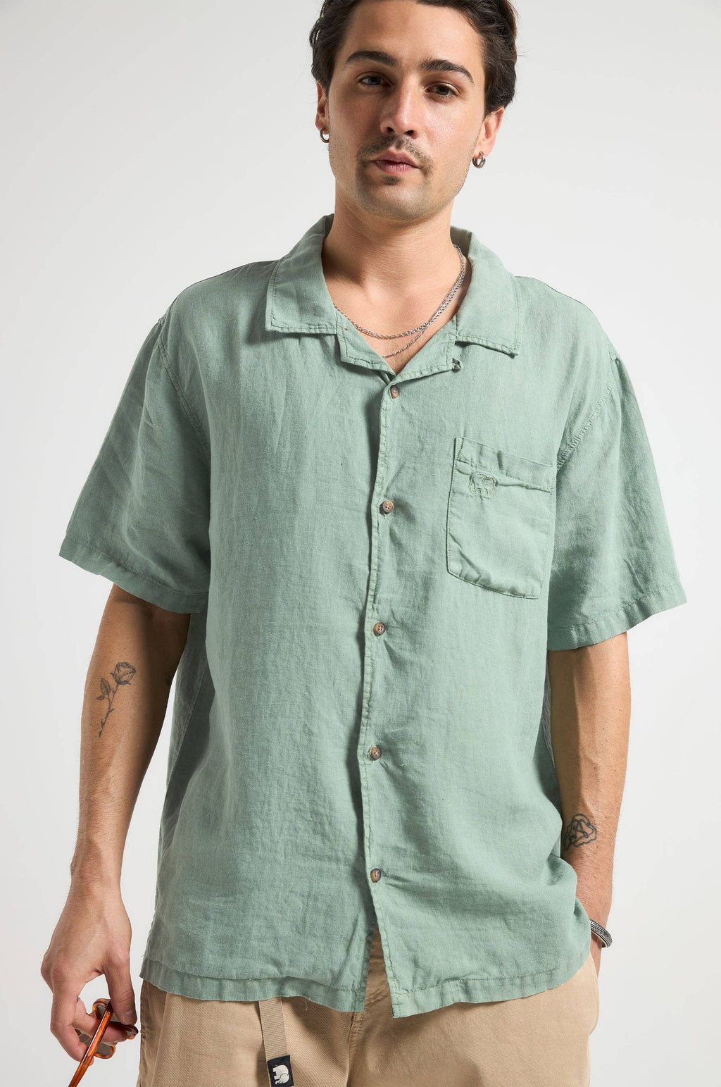 Cap Negret Linen S/S Camp Shirt Olive Shade