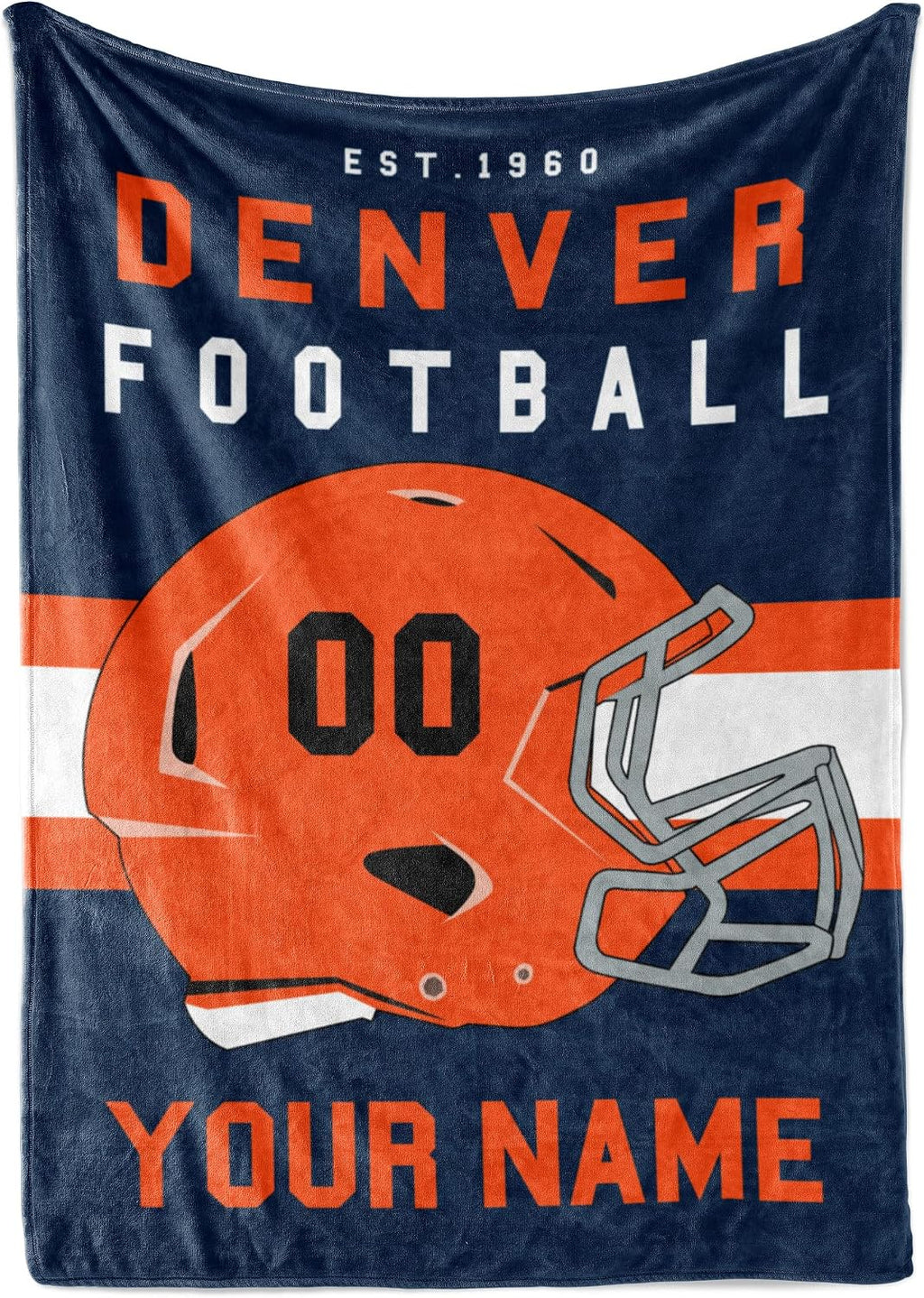 Personalized Throw Blanket for Football Fans - Ships Next Day - Made in USA - Custom Fleece Name Blanket - Ideal for Youth Football Players & Adults (50x60 Fleece - Denver)