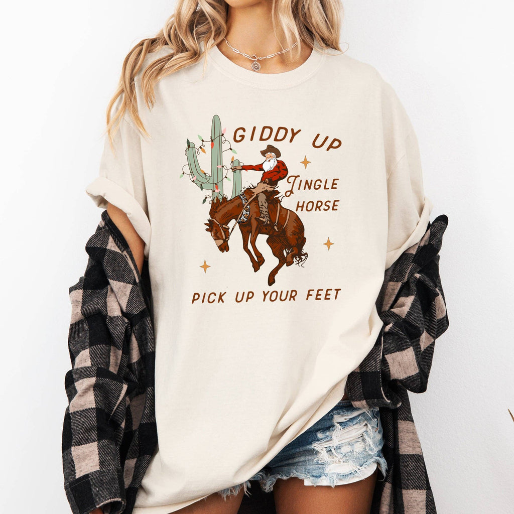 Giddy Up Jingle Horse, Santa Christmas Cowboy Country Tshirt