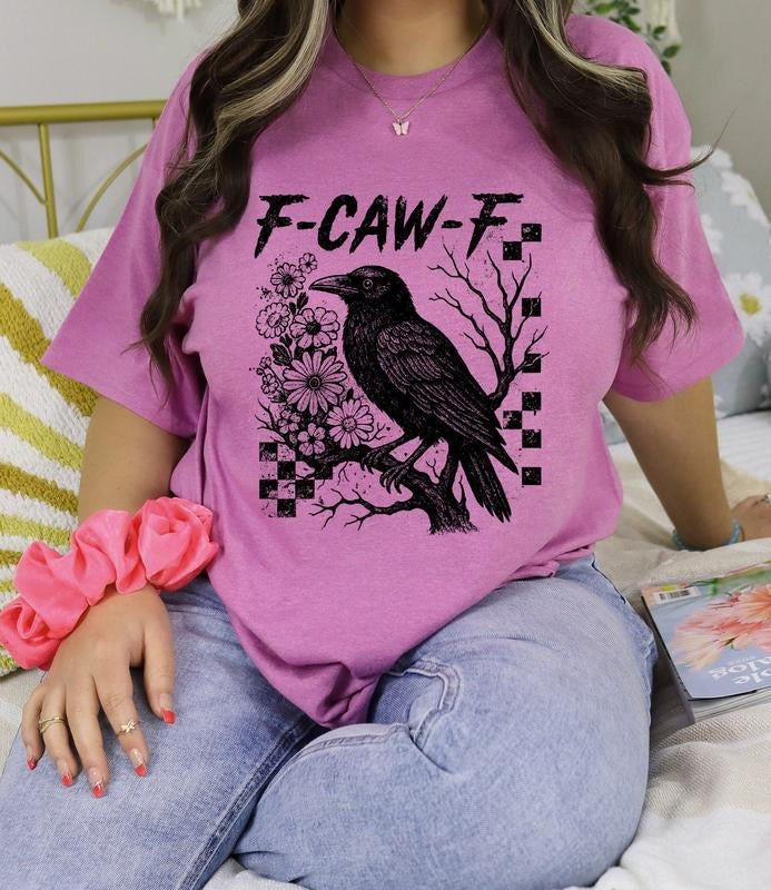 #943 Faw K F Crow Raven Bird Halloween Shirt Cute Rodeo Shirt Print Crew Neck T-Shirts