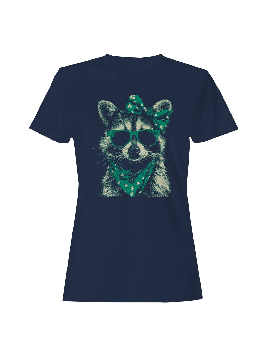 St. Patrick's Day Trendy Raccoon Shamrock Scarf Women's Tee