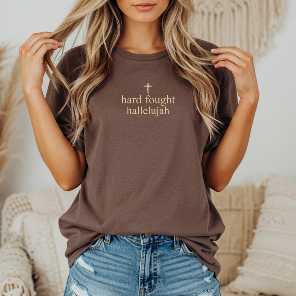 Hard Fought Hallelujah Faith Graphic Tee - Fall Tee