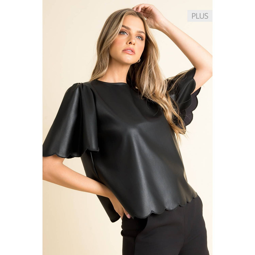 /Size Xl/ Faux Leather Scallop Hem Top