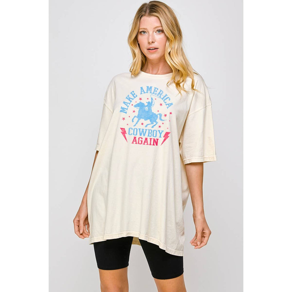 Make America Cowboy Again Graphic  Oversized Tee
