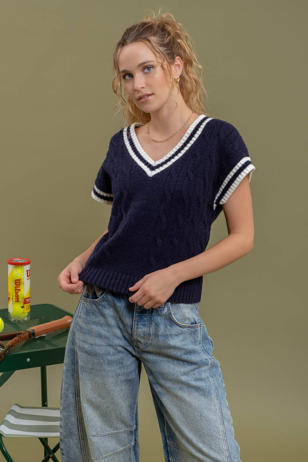 Cableknit Dolman Short Sleeve Sweater