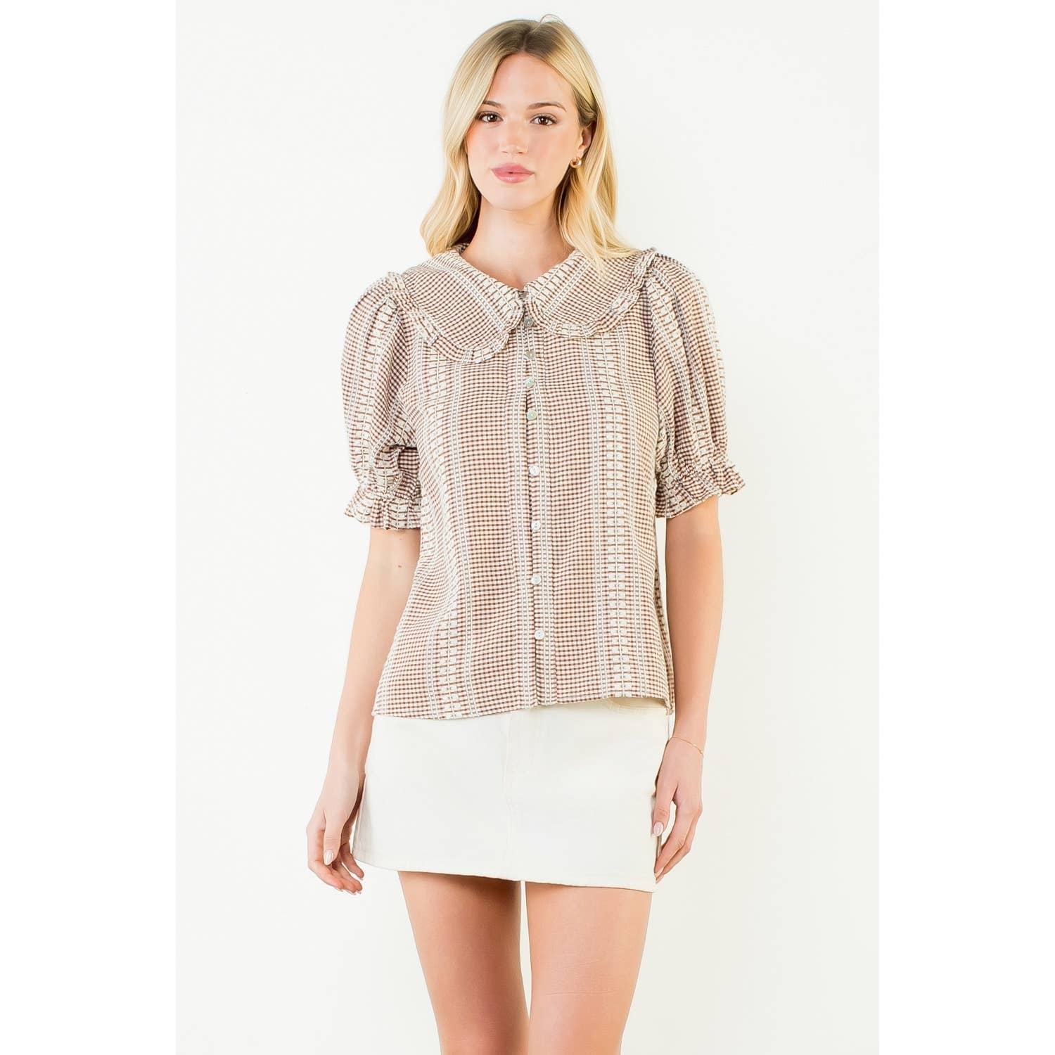 Puff Sleeve Gingham Patterned Top