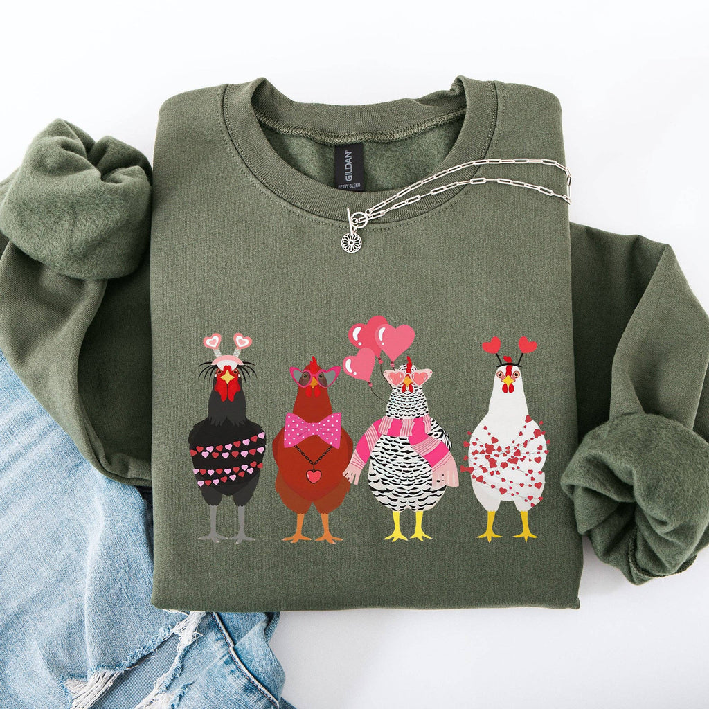Valentine's Chickens, Cute, Farm, Love, Hearts Sweatshirt