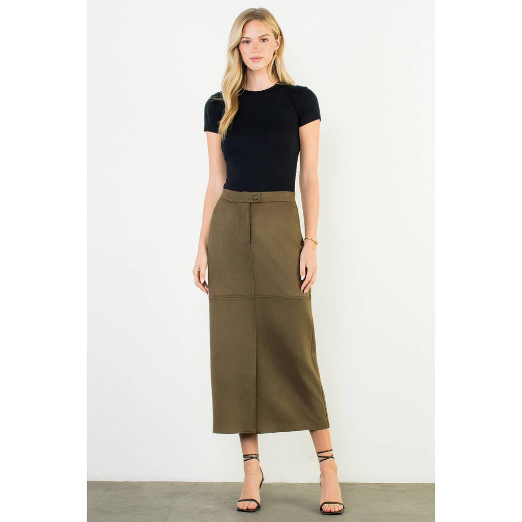 Front Slit Suede Long Skirt