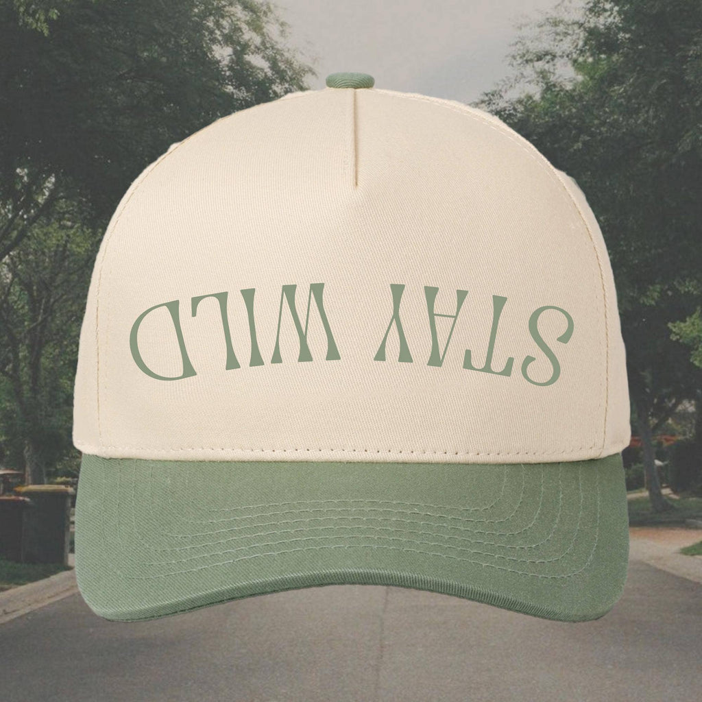 Stay Wild Two-Tone Trucker Hat, Natural & Sage Gre