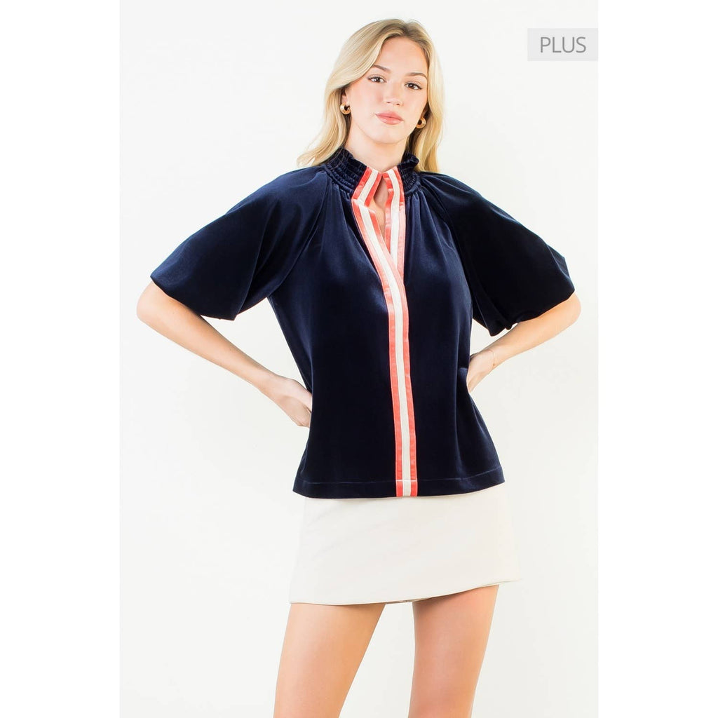 /Size Xl/ Velvet Trim Puff Sleeve Top