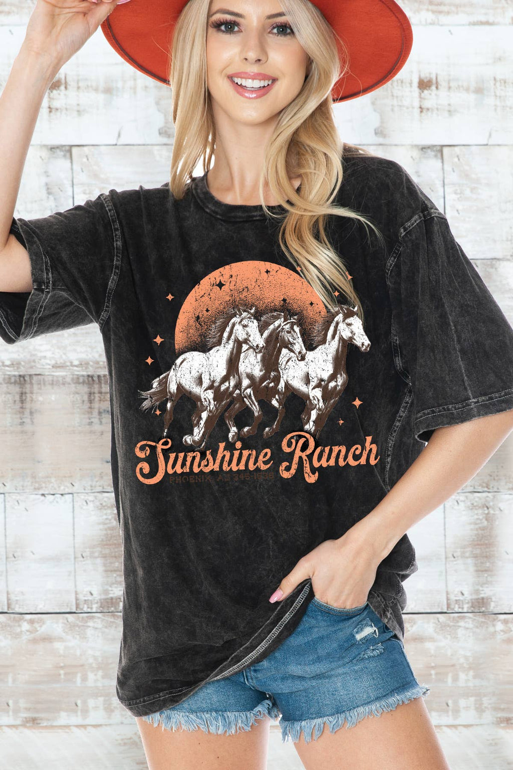 Women Horse Graphic Print Oversize Mineral Top