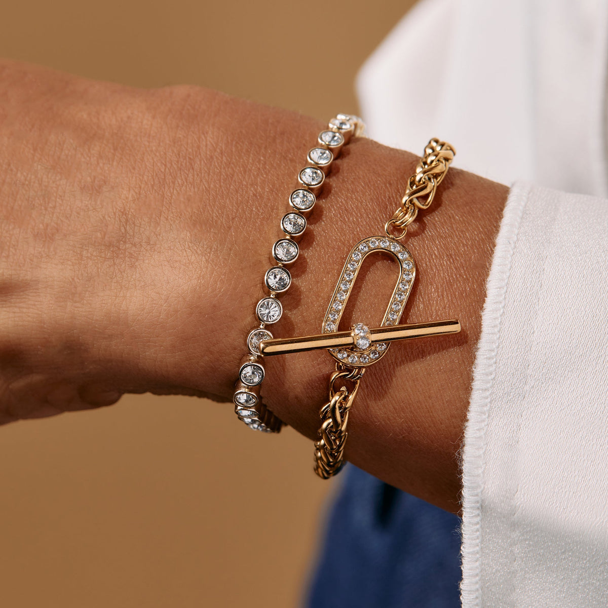 Wheat Chain Pavé Crystal Toggle Bracelet T-Shirts