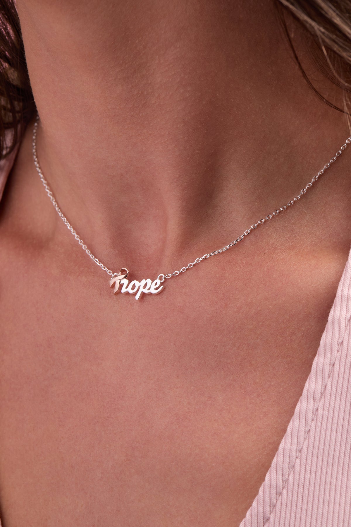 'Hope' Breast Cancer Awareness Pink Ribbon Necklace T-Shirts