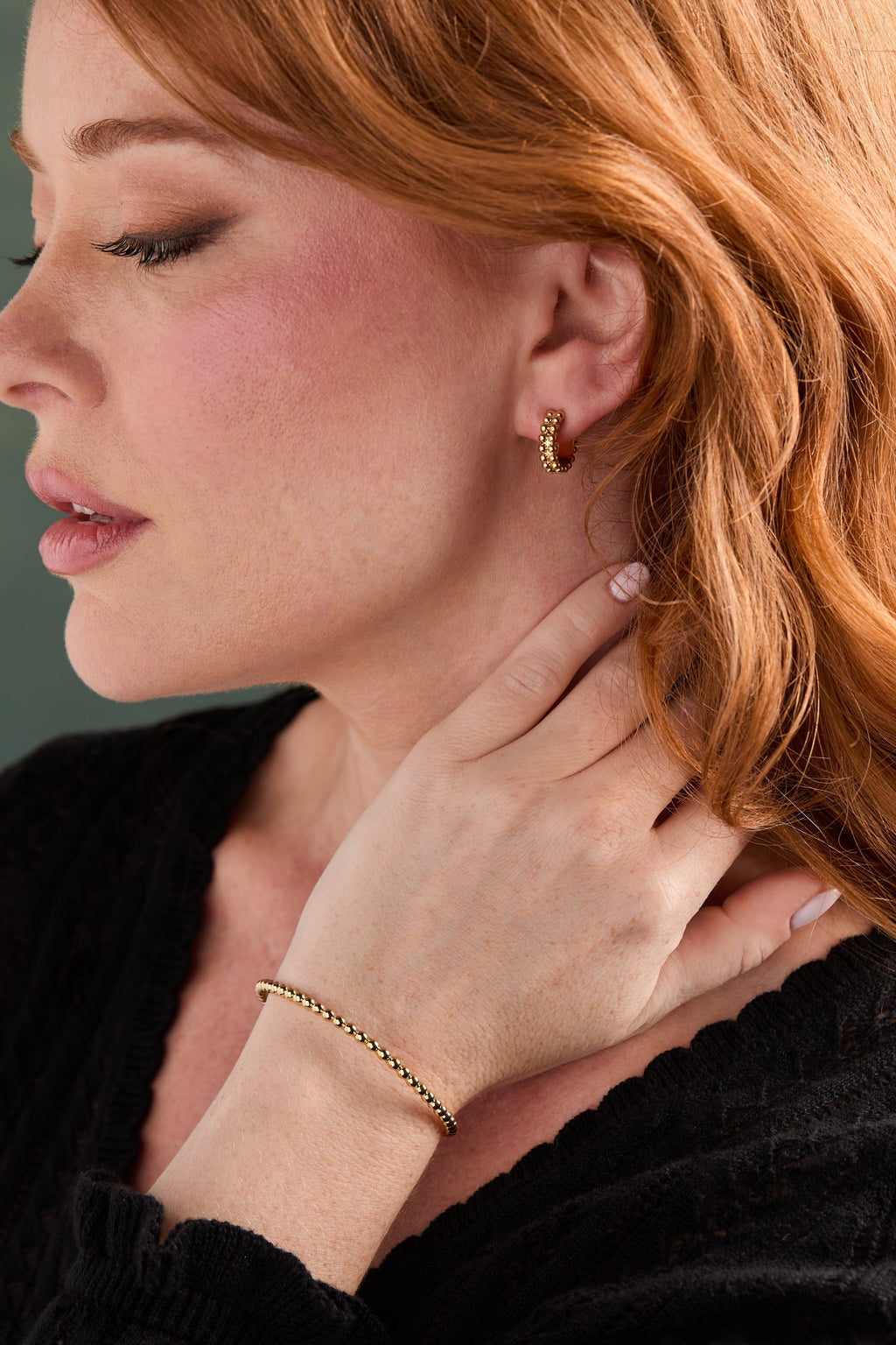 Gold Beaded Huggie Hoop Earring T-Shirts