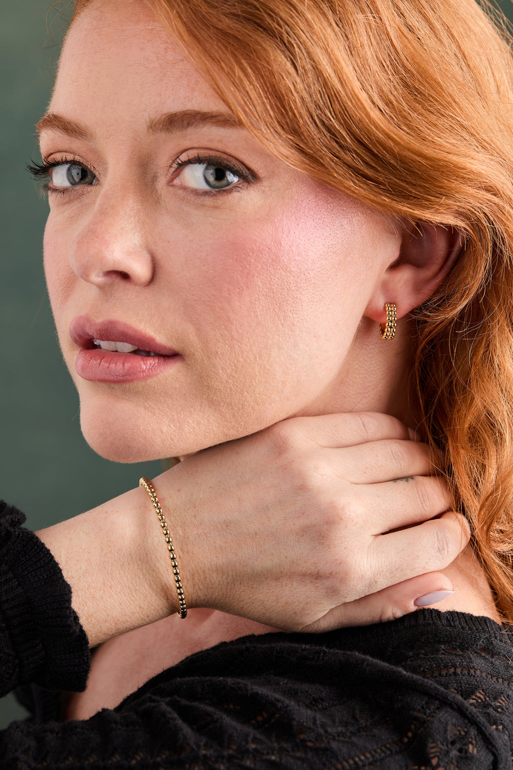 Gold Beaded Huggie Hoop Earring T-Shirts