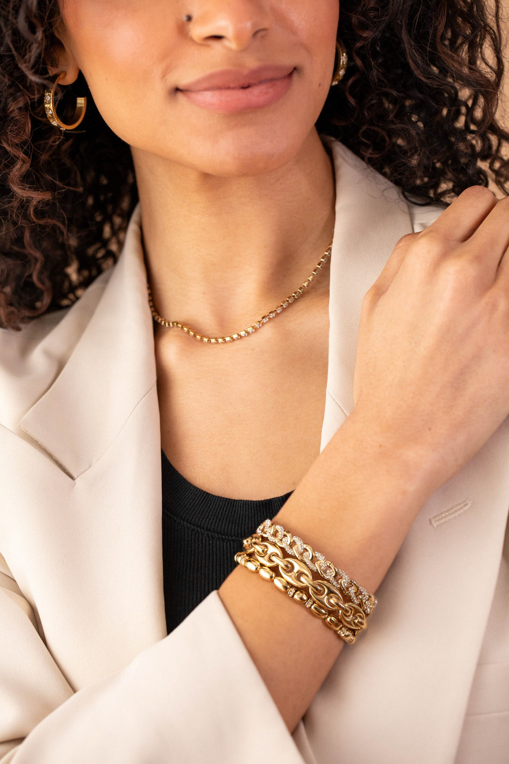 Pave Curb Chain Stretch Bracelet T-Shirts