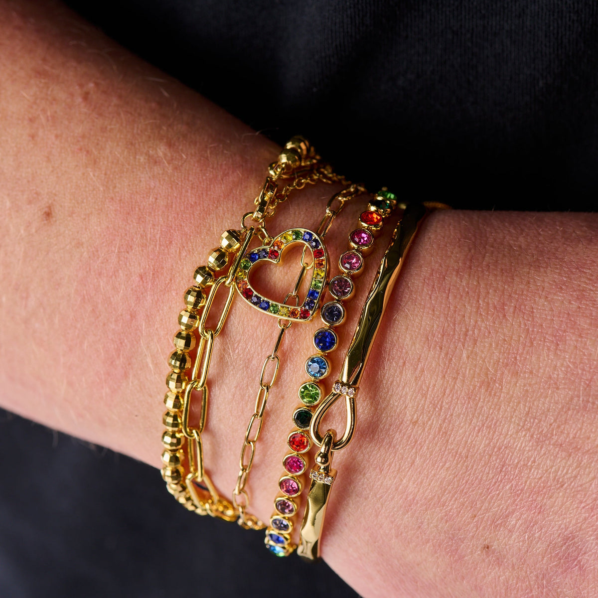 Multicolor Heart Double Layer Adjustable Bracelet T-Shirts