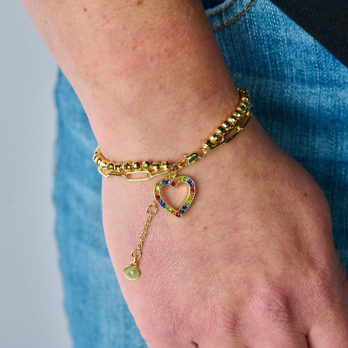 Multicolor Heart Double Layer Adjustable Bracelet T-Shirts
