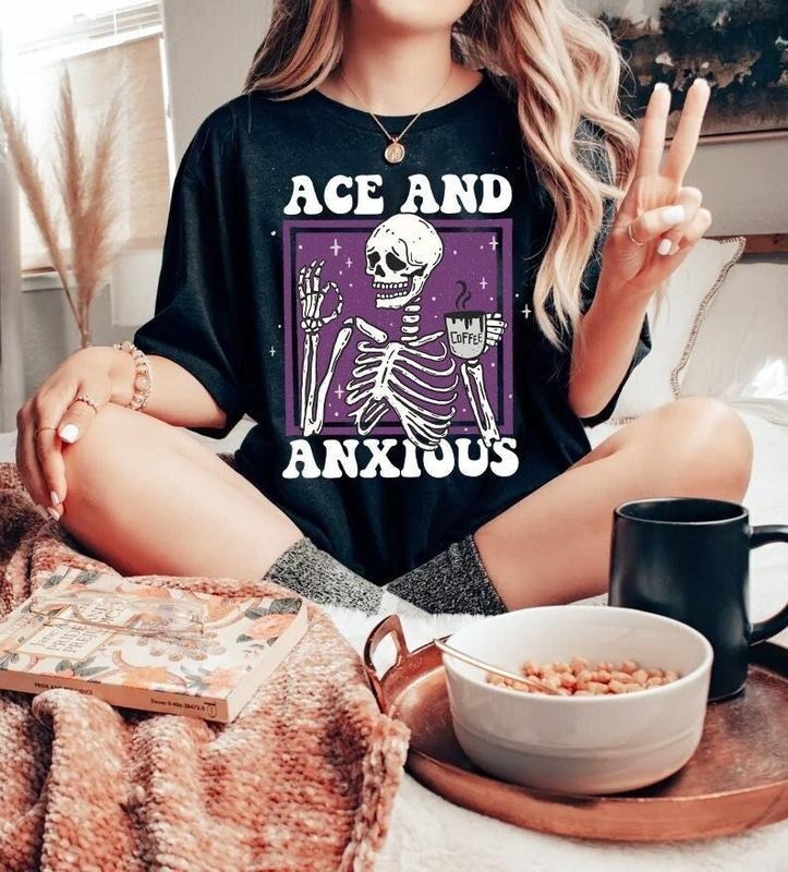 Ace Anxious Asexual Asexual Shirt Ace Pride Asexual Skeleton Goth Aromantic Aroace Subtle Asexual Queer T-Shirts