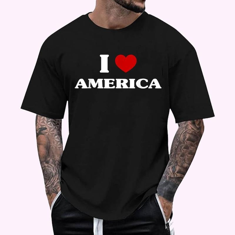America I Heart America Souvenir I Love America Regular Fit Letter Round Neck Casual Short Sleeve Crew Neck Shirt Summer Top Daily T-Shirts