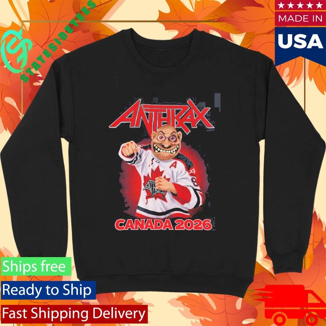 Anthrax Canada 2026 Tour Merch Tee No Man Mascot Canada Hockey Player Art Elbows Up