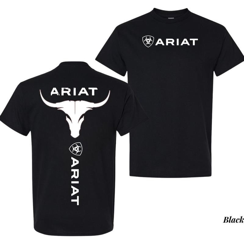 Ariat Bold Bull Skull Iconic Ariat Logo Shirt Full Size Full Color Perfect Top T-Shirts