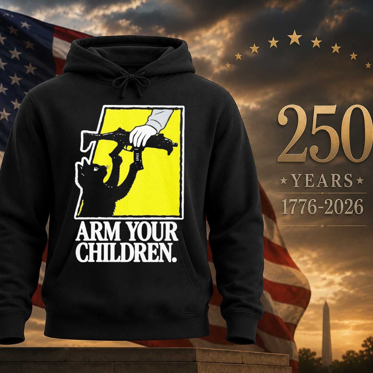 Arm Your Children Black Cat With Gun Satire Shirt