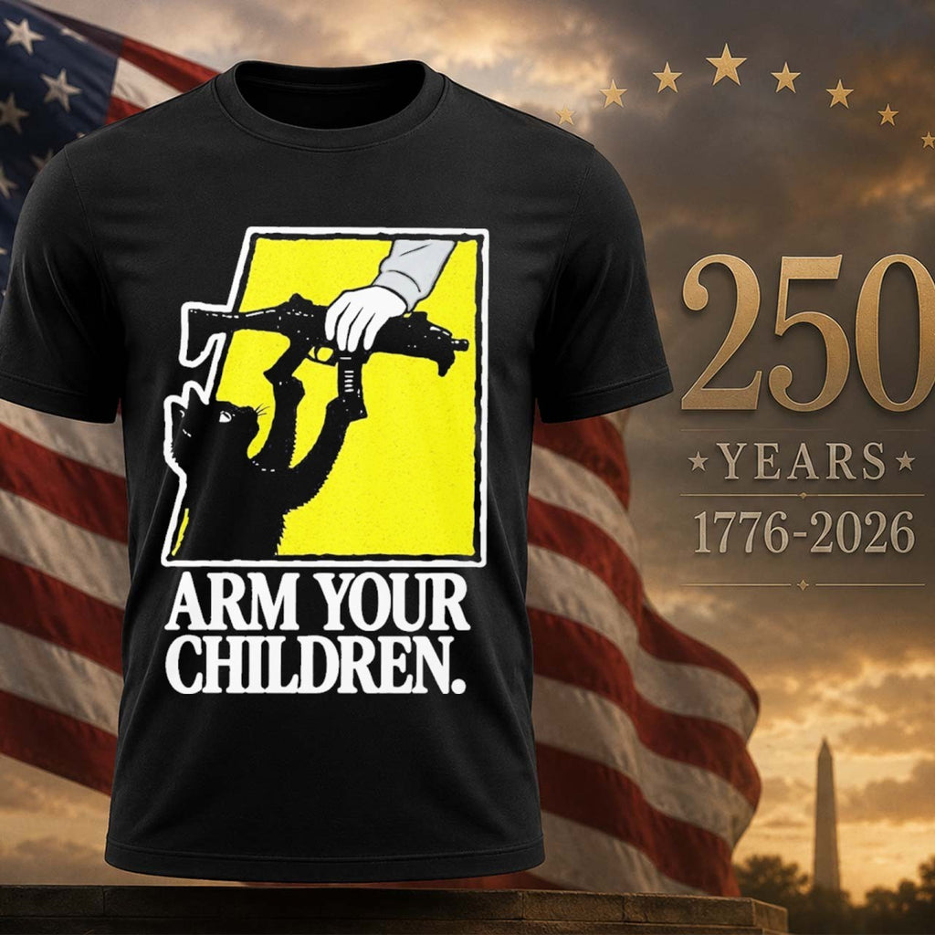Arm Your Children Black Cat With Gun Satire Shirt