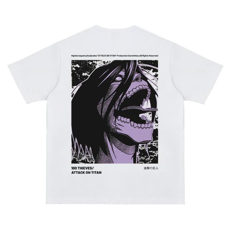 Attack Titan "Furious Roar" Vintage Anime 100% Cotton Original Top Fans DTG Printing Streetwear Casual Menswear Tropical Round Neck T-Shirts