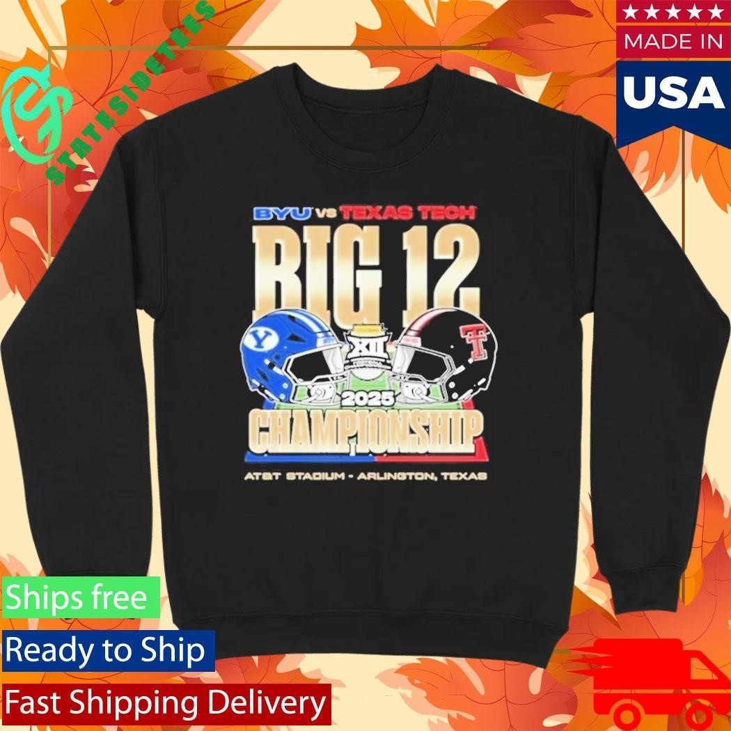 BYU Vs Tech Red Raiders 2025 Big 12 Football Championship Helmet Shirt Unisex , , , Long Sleeve Tee