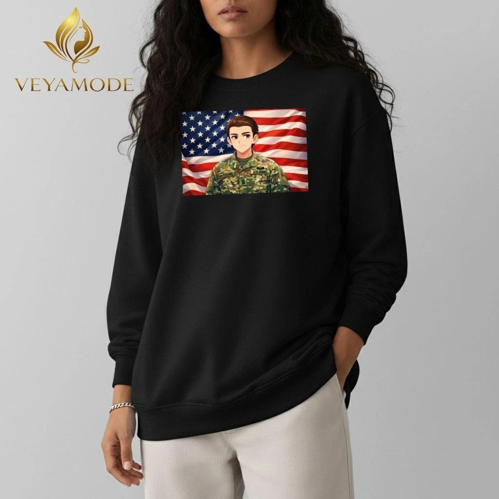 Barron Trump military service anime tee Unisex , , , Long Sleeve Tee