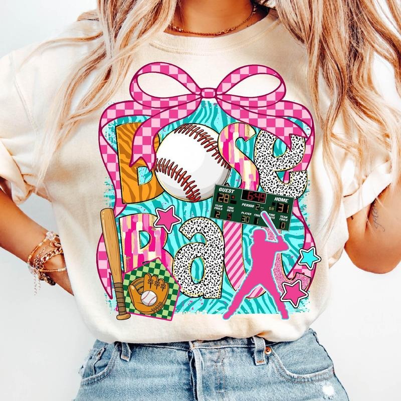 Baseball Coquette Brushstroke Baseball Coquette Game Day Baseball Baseball Bow Baseball Mama T-Shirts