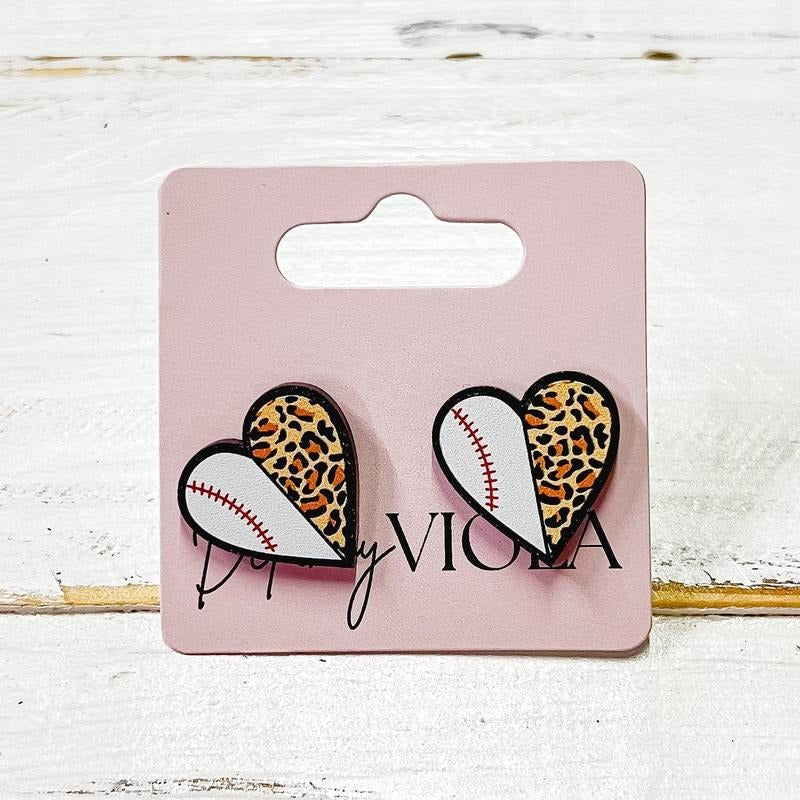 Baseball Heart Leopard Stud Earrings T-Shirts
