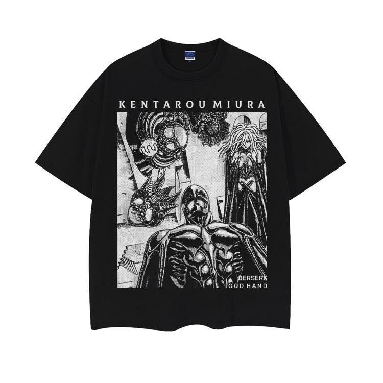Berserk "God Hand" Heavyweight Vintage 100% Cotton Anime Menswear Top Crew Necks Cotton Tops Casual Streetwear Black Baggy Tropical T-Shirts