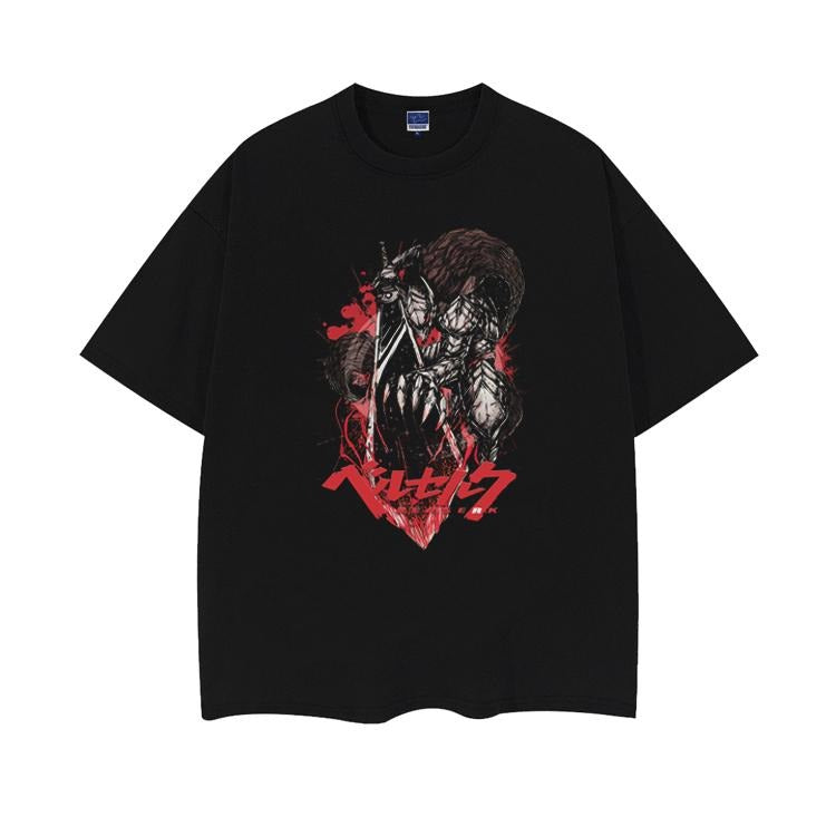 Berserk "Struggle" Heavyweight Vintage 100% Cotton Anime Menswear Top Crew Necks Casual Streetwear Black Baggy Tropical T-Shirts