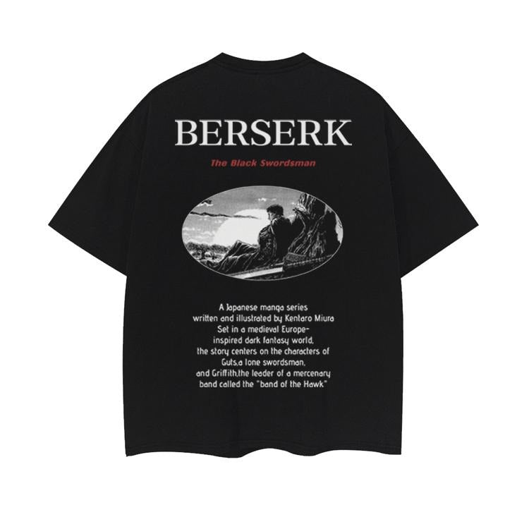 Berserk " Story" Heavyweight Vintage 100% Cotton Anime Menswear Top Crew Necks Printed Shirts Casual Streetwear Black Baggy Tropical T-Shirts