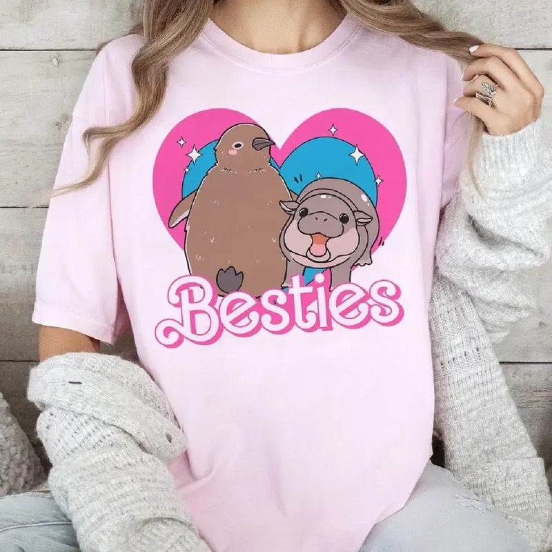 Best Friends Hippo Penguin Shirt Moo Deng Pesto Friendship Shirt Hippo Shirt Hippo Cute Vintage T-Shirts