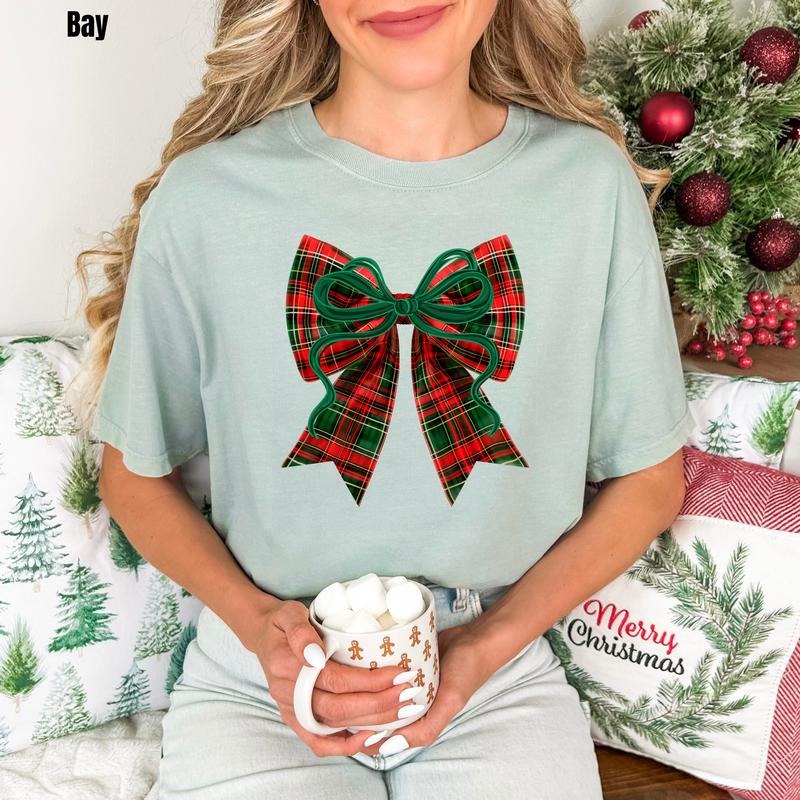 Big Plaid Bow Comfort Colors 'NLB' T-Shirts
