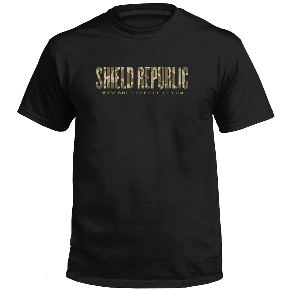 Shield Republic Duck Camo Banner Text (Front) T-Shirts