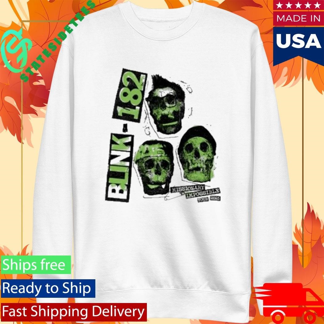Blink 182 White Skull 2025 Tour Shirt Unisex , , , Long Sleeve Tee