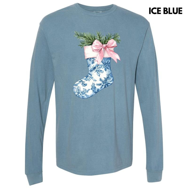 Blue Floral Stocking Long Sleeve Comfort Colors 'NLB' T-Shirts