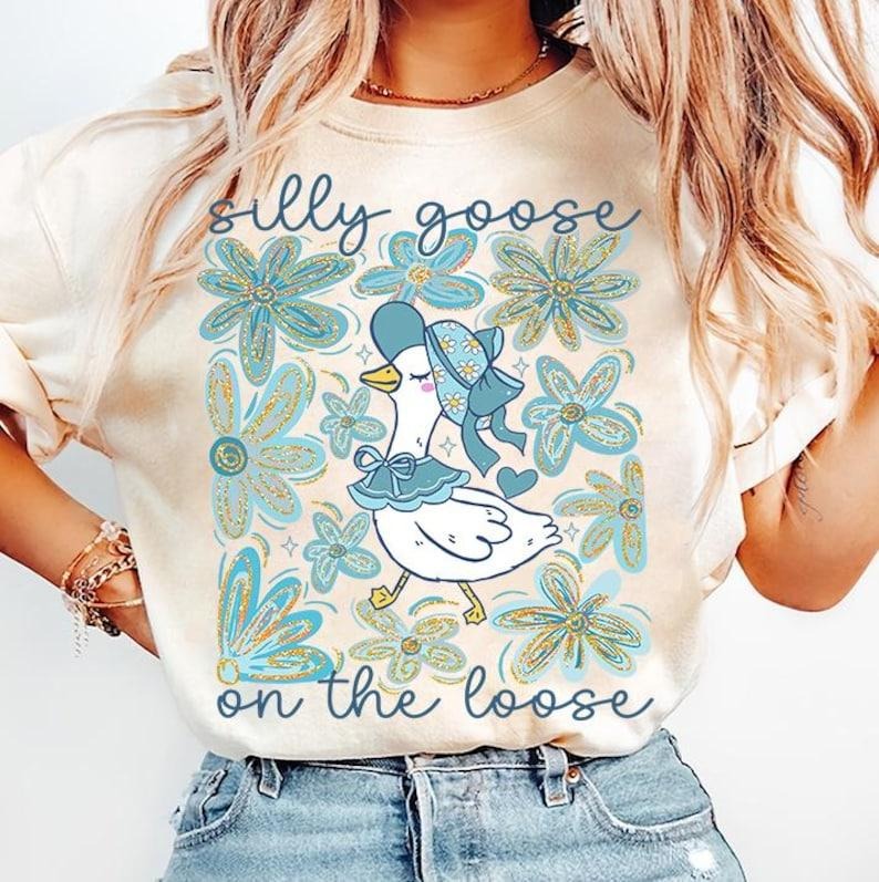 Boho Floral Goose Spring Floral Classic Retro T-Shirts